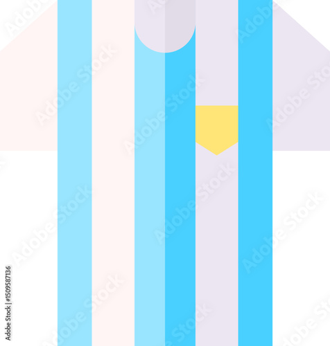 Striped jersey represents a sports team with blue and white colors, symbolizing national pride and athletic competition.