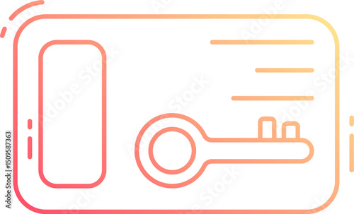 Hotel key card with keyhole and magnetic stripe sits on white surface, representing access and security in a minimalist style.