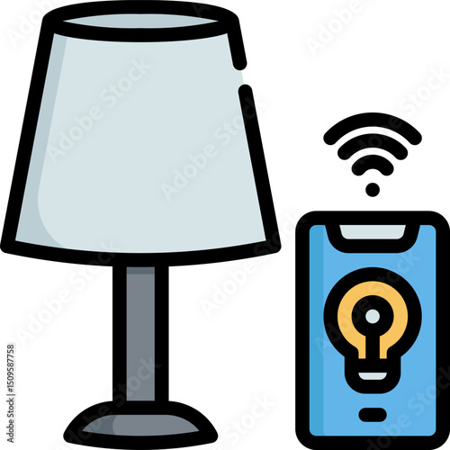 Smart lamp connecting to smartphone via wifi signal for remote control and automation in modern home, showcasing convenience and technology.