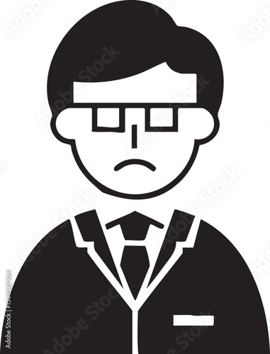 grayscale portrait depicts a man wearing glasses and a suit exhibiting a somber expression.
