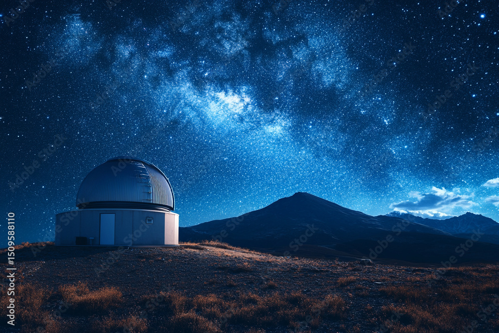 A remote observatory powered by solar energy under a starry sky A remote observatory powered by solar energy under a starry sky