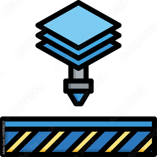 3D printer creating layered object on platform in workshop, showcasing modern manufacturing technology and precision engineering.