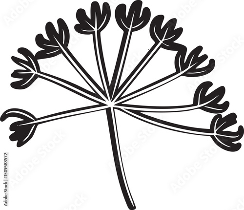single stylized dill plant extends its delicate fronds outwards.
