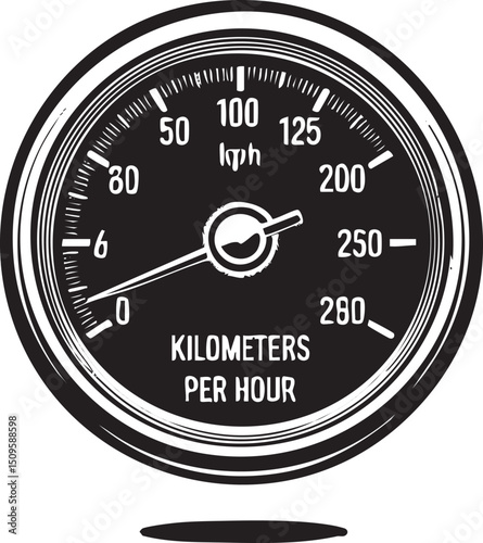 circular gauge displays a speed reading of Kilometers per Hour.