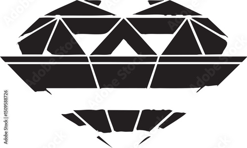 stylized geometric featuring three overlapping triangular shapes.