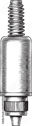 cylindrical metal component with a threaded end.
