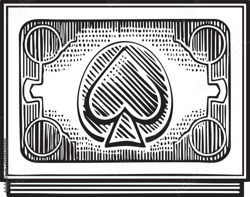 black and white of a playing card featuring an ace of spades.