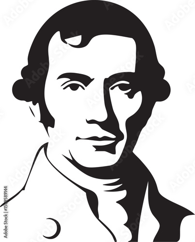 monochrome portrait of a distinguished gentleman with powdered hair.