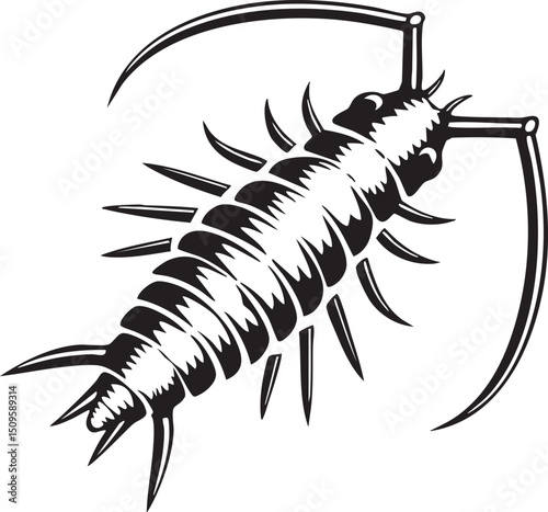 segmented invertebrate creature displays its sharp appendages.