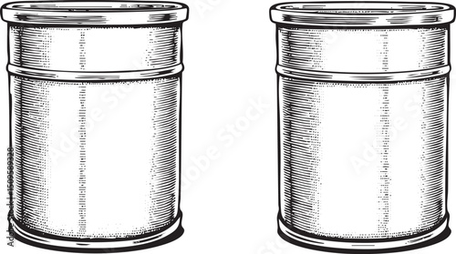 Two cylindrical metal containers stand side-by-side on a white background.