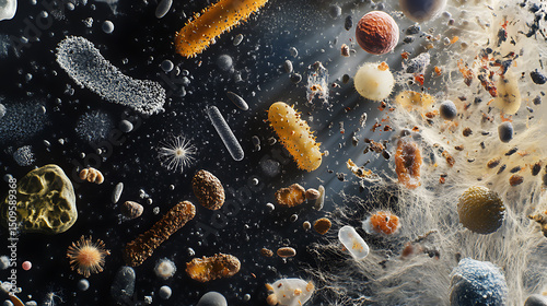 Microscopic View of Diverse Microorganisms and Particles in Water