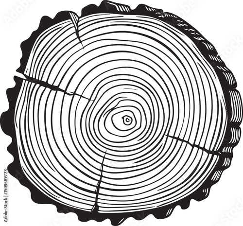 detailed circular cut section of a tree trunk showcases its growth rings.