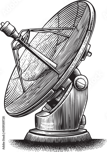 detailed black and white of a satellite dish.
