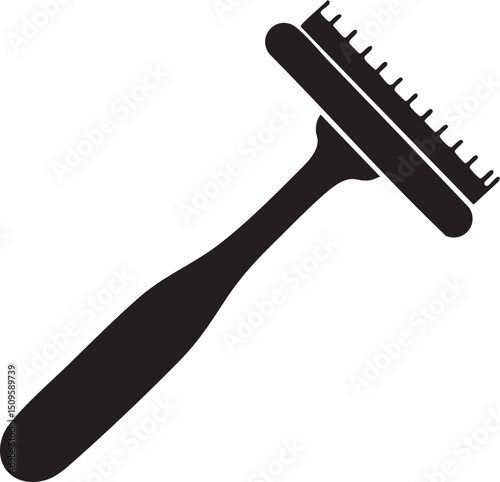 black razor blade is displayed against a white background.
