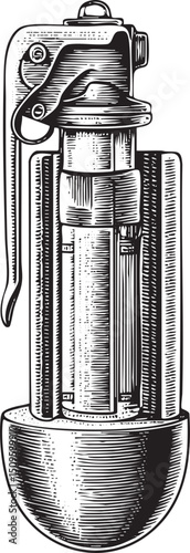 detailed black and white depicts a grenade mechanism with intricate mechanical components.
