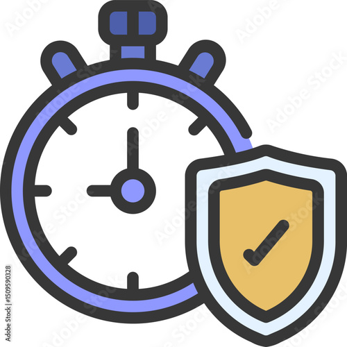Stopwatch with shield represents time management and security in business operations, conveying efficiency and protection.