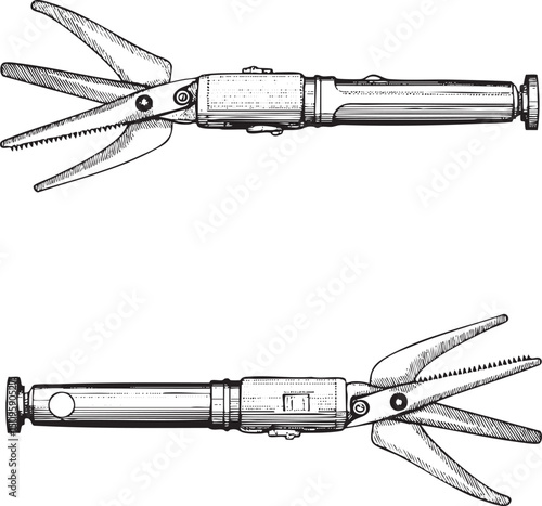 Black and white of shears with intricate detailing.