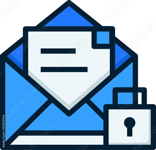 Blue envelope with a secured document emerging represents data protection and secure communication in a digital world, emphasizing privacy and safety.