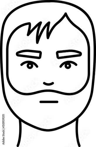 Man's face with beard staring forward in simple line drawing expressing neutral emotion on white backdrop, suitable for avatar or profile picture.