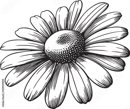 detailed black and white of a daisy flower.