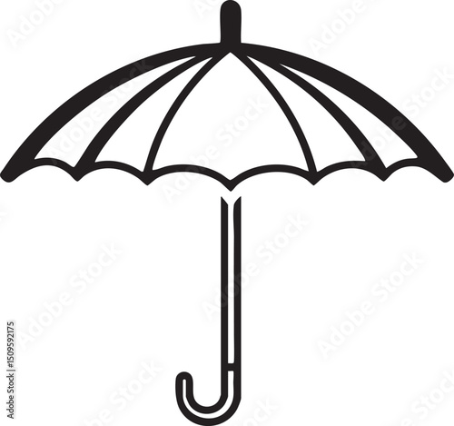 simple black umbrella stands upright against a white background.