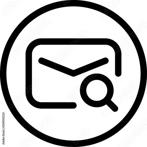 Email envelope with magnifying glass represents searching for messages or investigating correspondence, suggesting a theme of discovery and analysis.