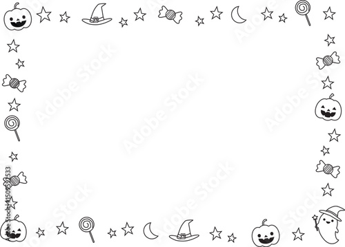 Line drawing of cute halloween frame. Vector illustration.