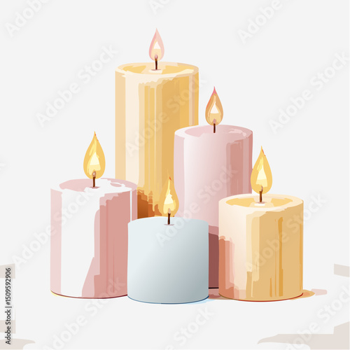 A set of scented candles with soft flames
