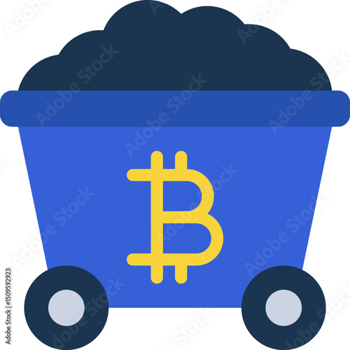 Bitcoin mining cart carrying digital currency in a virtual mine, highlighting the extraction and value of cryptocurrency in the modern financial landscape.