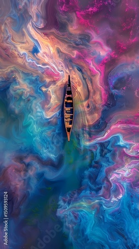 Wallpaper Mural Blue and pink of a boat in a rainbow lake painting illustration poster background Torontodigital.ca