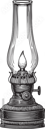 vintage kerosene lamp emits a warm flickering light.