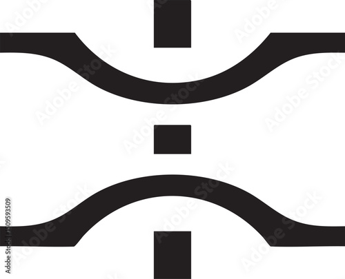 minimalist showcases a central black square intersecting with two curved white shapes.