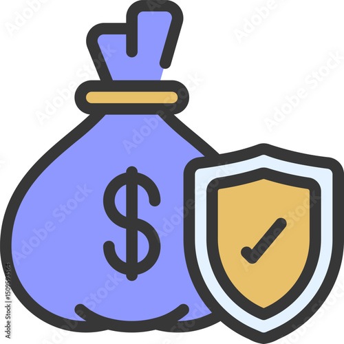 Money bag secured by shield represents financial protection and safety, symbolizing trust and reliability in a secure investment environment.