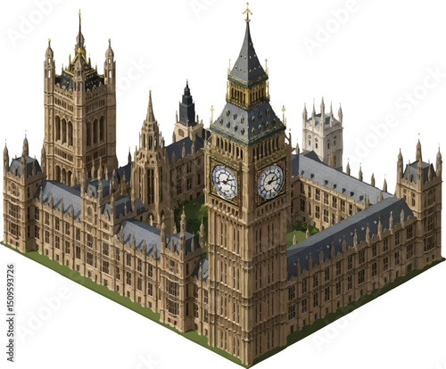 3D Isometric Model London's Houses of Parliament and Big Ben - Architectural Marvel