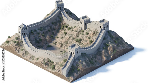 3D Isometric Model Great Wall of China - Stunning Architectural Illustration