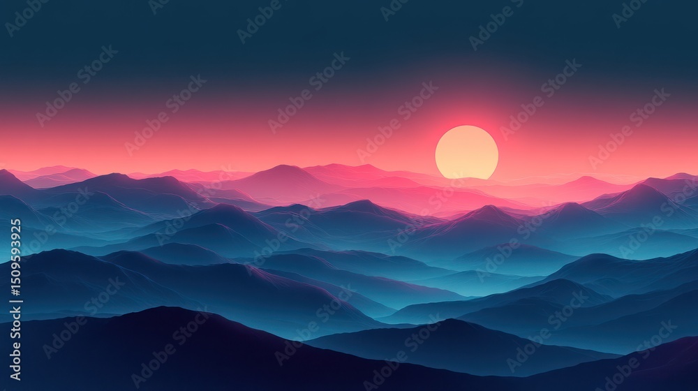 Fototapeta premium Sunset over the majestic mountains, a vibrant spectacle of nature's beauty.