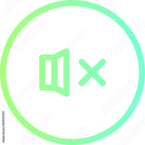 Muted speaker symbol indicates no sound in a simple circle with gradient colors, suggesting silence and audio control.