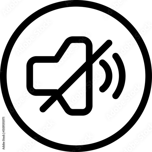 Muted speaker symbol indicates silence or no sound output within a circular frame, representing a common user interface element for volume control and audio settings.