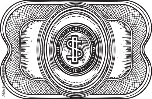 detailed black and white of a dollar coin.
