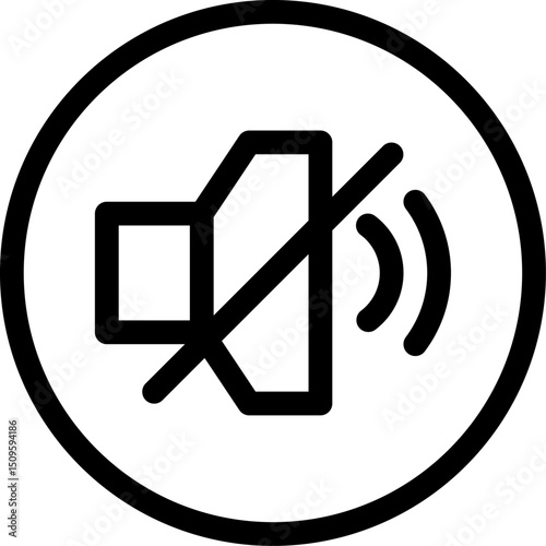 Mute symbol displayed inside a circle indicates silence or the absence of sound, suggesting quiet or deactivated audio, simple and clean design.