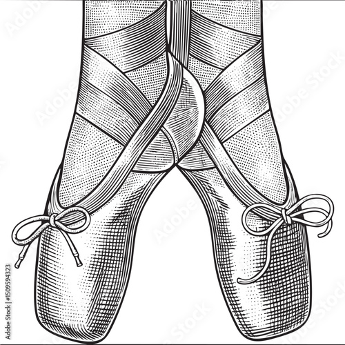 Two black ballet slippers are tied with satin ribbons.