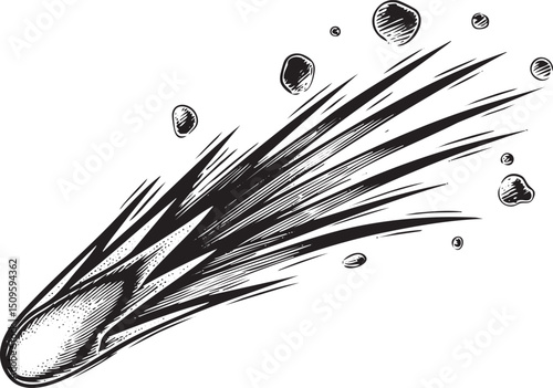 stylized comet streaks across a stark white background.