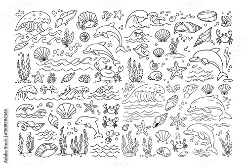 Beach and ocean element outlines 