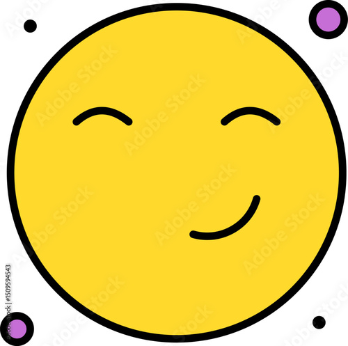 Yellow smiley face expressing contentment with closed eyes and gentle smile on a white backdrop creating a positive and cheerful mood.