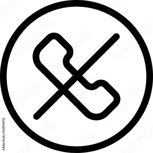 Phone receiver crossed out inside circle represents communication ban and call rejection in modern digital age, symbolizing disconnection and privacy concerns.