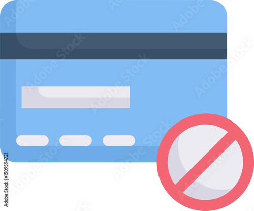 Credit card with a prohibition sign indicates financial restriction and spending limit, suggesting caution and responsible money management.
