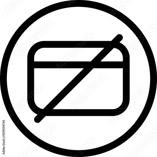 Credit card with diagonal line indicates no payment accepted in a modern, minimalist style, emphasizing financial restrictions and limitations.