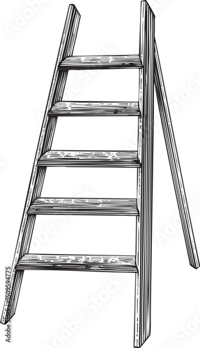 wooden ladder stands upright against a white background.