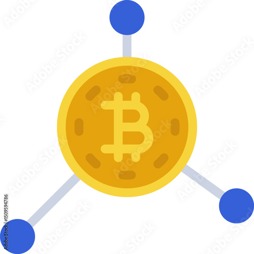 Bitcoin connecting to nodes, symbolizing decentralized digital currency network with secure transactions and modern finance.