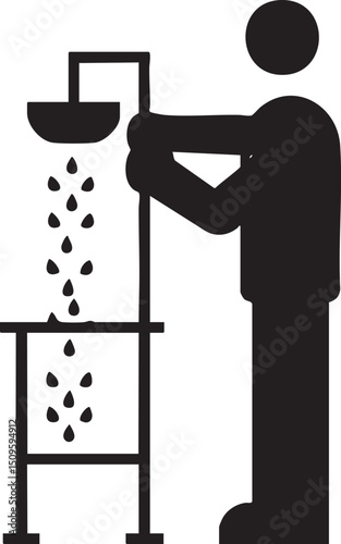 person pours seeds into a container on a wooden table.
